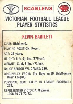 1974 Scanlens VFL #40 Kevin Bartlett Back